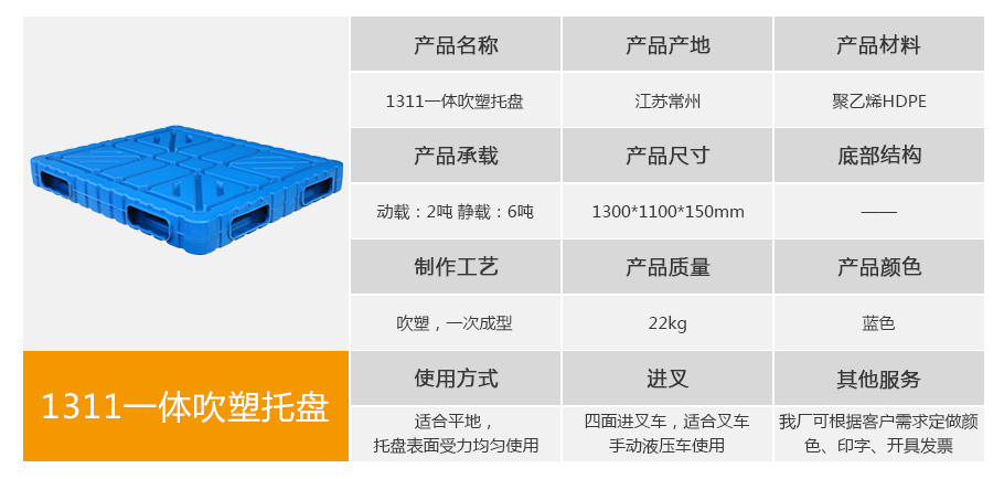 william威廉中文官网1311一体成型吹塑托盘
