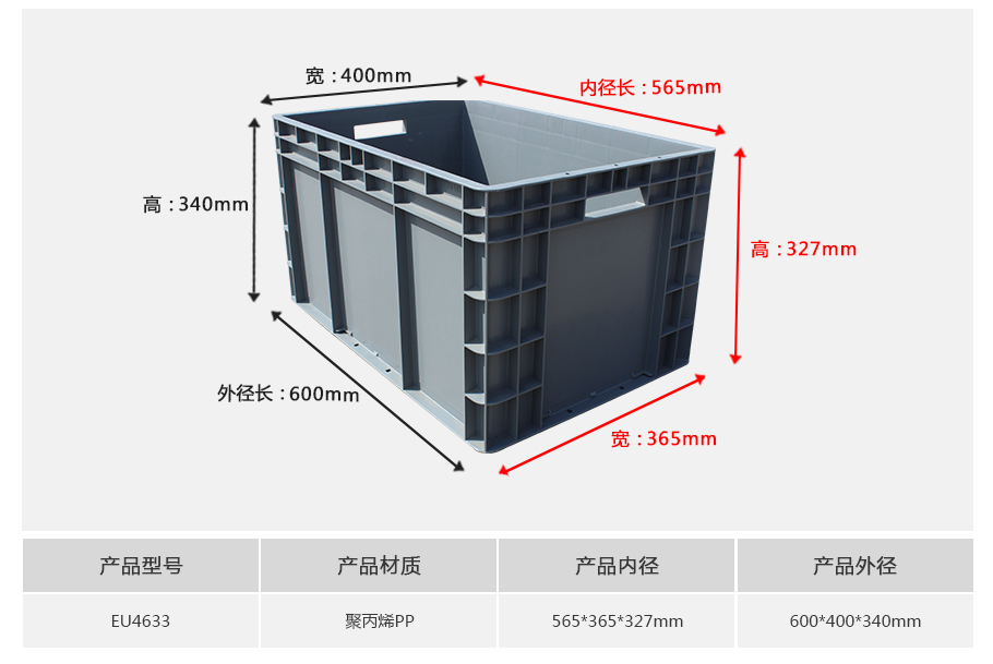 william威廉中文官网EU4633塑料物流箱正面展示 william威廉中文官网EU4633塑料物流箱正面展示,大型超深设计带加强筋