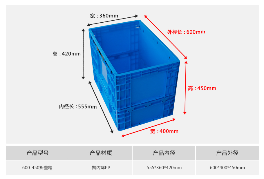 william威廉中文官网600-450塑料折叠周转箱