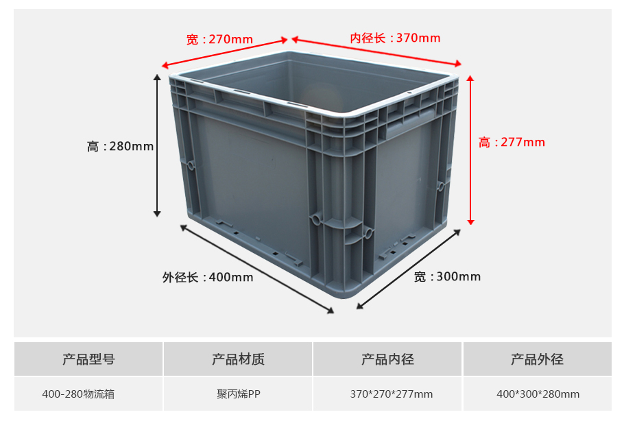 william威廉中文官网400-280塑料物流箱正面展示 william威廉中文官网400-280塑料物流箱正面展示,常规底面积深口型设计带加强筋