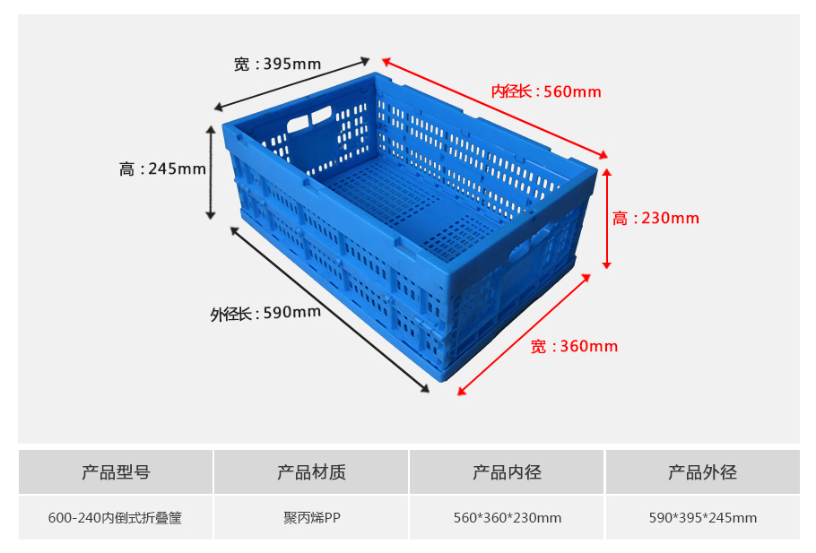 william威廉中文官网600-240塑料内倒式折叠周转筐
