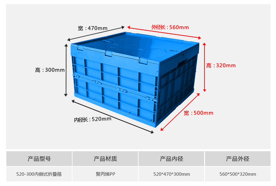 william威廉中文官网520-300塑料内倒式折叠周转箱