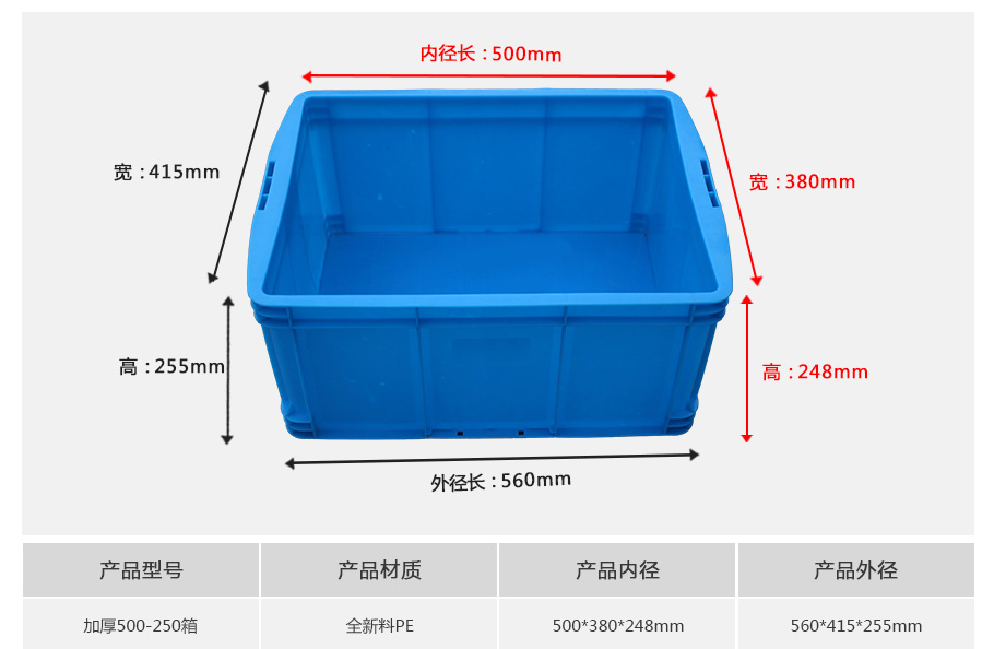 william威廉中文官网500-250塑料周转箱厚箱